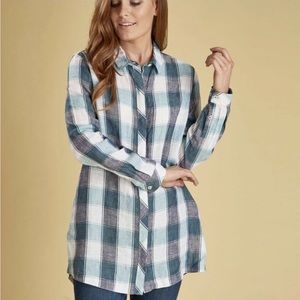 Barbour Summer Tartan Plaid USA Lorne Shirt Tunic Hidden Button Front Size 12